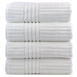 Luxury Hotel & Spa Towel 100% Genuine Turkish Cotton Bath Towels – White – Striped – Set of 4