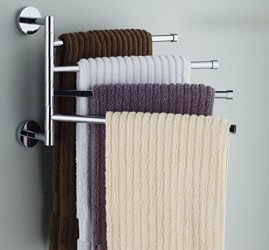 Ioven Wall-Mounted Stainless Steel Swing Bathroom Towel Rack Hanger Holder Organizer (4-Arm)