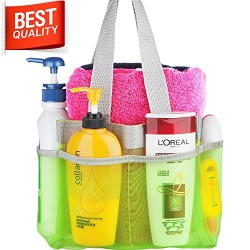 Shower Caddy – Quick Dry Hanging Toiletry and Bath Organizer with 7 Storage Compartments – Perfect Dorm, Gym ,Camp & Travel Tote Bag – Convenient and Sturdy Double Woven Carrying Handle – High Quality Breathable Mesh Fabric Caddy Shower – 100% Money Back Guarantee (GREEN)