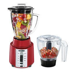 Oster Rapid Blend 8-Speed Blender with Glass Jar and Bonus 3-Cup Food Processor, Metallic Red, BCCG08-RFP-NP9