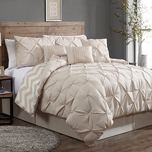 Geneva Home Fashion 7-Piece Ella Pinch Pleat Comforter Set, King, Taupe