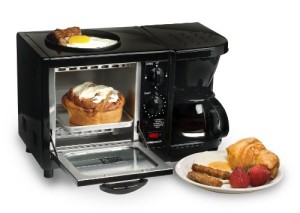 MaxiMatic EBK-200 Elite Cuisine 3-in-1 Multifunction Breakfast Deluxe Toaster Oven/Griddle/Coffee Maker, Black