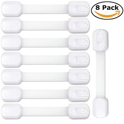 EliteBaby Adjustable Child Safety Locks 8 Pack – Latches to Babyproof Cabinets, Appliances, Drawers, Toilet Seat, Fridge, Oven | No Drilling | Extra Strong 3M Adhesive, White, Baby Shower Gift