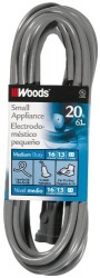 Woods 990547 20-Feet 16/2 SVT Small Appliance Extension Cord, Gray