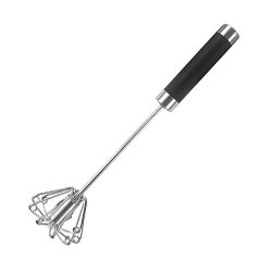 PADIA 430 Stainless Steel Semi-automatic Whisks, Manual Egg Beater, Self Rotating Stirrer for Panada & Cakes, Baking Tools, Black
