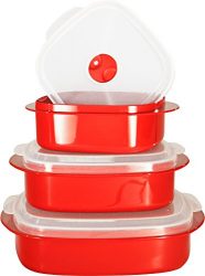 Calypso Basics by Reston Lloyd 6-Piece Microwave Cookware, Steamer and Storage Set, Red
