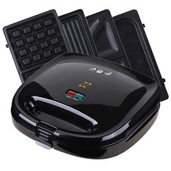 ZZ S6141A-B 4 in 1 Breakfast Waffle Omelette and Sandwich Maker with 4 Sets of Detachable Non-stick Plates, Black