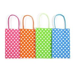 12CT SMALL NEON POLKA DOT BIODEGRADABLE, FOOD SAFE INK & PAPER, PREMIUM QUALITY PAPER (STURDY & THICKER), KRAFT BAG WITH COLORED STURDY HANDLE (Small, P.Neon)