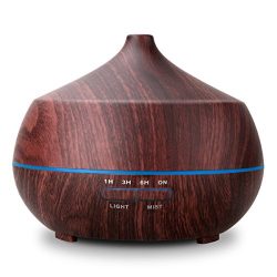 TONERONE 400ml Ultrasonic Aroma Essential Oil Diffuser Cool Mist Air Humidifier 4 Timers Setting 7 Color LED Light Changing & Auto Shut-off Function for Home Office Living Room Bedroom Spa Black