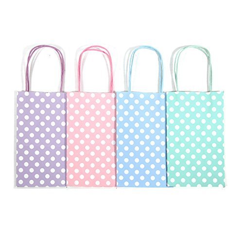 12CT SMALL PASTEL POLKA DOT BIODEGRADABLE, FOOD SAFE INK & PAPER, PREMIUM QUALITY PAPER (STURDY & THICKER), KRAFT BAG WITH COLORED STURDY HANDLE (Small, P.Pastel)