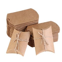 NUOLUX 50Pcs Kraft Boxes Christmas Candy Boxes Vintage Style with Rope for Wedding favors