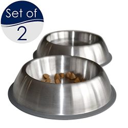 PetFusion Premium Brushed Anti-tip Small Dog & Cat Bowls, Set of 2. [FOOD GRADE SS, Bonded silicone ring]
