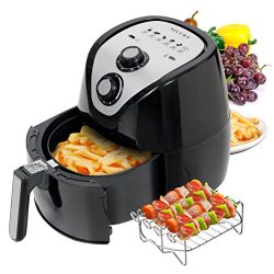 Secura 1500 Watt Large Capacity 3.2-Liter, 3.4 QT., Electric Hot Air Fryer and additional accessories; Recipes,Toaster rack and Skewers