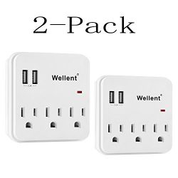Wellent Multi wall mount power strip with usb ports with 3 Electrical Outlets and 2 USB Charging Ports (2.4A/Port, 3.1A Total), ETL Certified and surge protective device