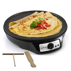 NutriChef  Electric Crepe Maker Griddle, 12 inch Nonstick Use also For Pancakes Blintzes Eggs & More Black (PCRM12)