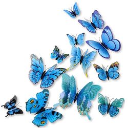 DaGou mixed of 12PCS 3D Pink Butterfly Wall Stickers Decor Art Decorations¡­ (Blue)