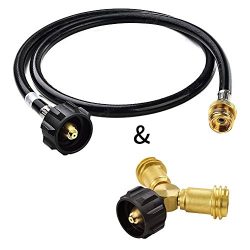 SHINESTAR Propane Hose with Adapter & Propane Tank Y Splitter Tee for Portable Heater and Tabletop Grill, Connects 1 LB Small Gas Appliance to 20 lb QCC1/Type 1 Propane Bottle – 4Feet