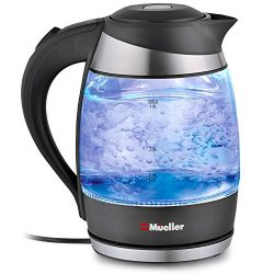 Mueller Ultra SpeedBoil Cordless Electric Kettle Glass Tea, Coffee Pot 1.8 Liter Cordless with LED Light, Borosilicate Glass BPA-Free with Auto Shut-Off and Boil-Dry Protection