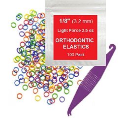 1/8″ inch Orthodontic Elastic Rubber Bands, 100 Pack, Neon, Light Force 2.5 oz, Small Rubberbands for making bows, Dreadlocks, Dreads, Doll Hair, Braids, Horse Mane, Horse Tail, Fix Tooth Gap in teeth, Top Knots + FREE Elastic Placer for braces