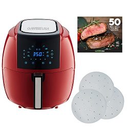 GoWISE USA 5.8-Quarts 8-in-1 Air Fryer XL with 1-Pack Parchment Paper + 50 Recipes for your Air Fryer Book (Chili Red (Paper))