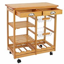Scratch Free Heavy Duty Pine Wood Kitchen Side Trolley Cart for Your Lacking Space Organization | Food Preparation Kitchen Tableware Other Small Appliances | Easy Guide Lock Spinner | Hold Large Items
