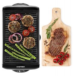Chefman Electric Smokeless Indoor Grill – Griddle w/ Non-Stick Cooking Surface and Adjustable Temperature Knob from Warm to Sear for Customized Grilling, Dishwasher Safe Removable Drip Tray, Black