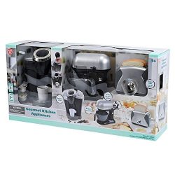 Playgo Children’s Gourmet Kitchen Appliances Playset- Battery Operated Mixer, Water Dispensing Coffee Maker, and Pop-Up Toaster (Aqua)