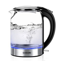 COSORI 1.7L Electric Kettle(BPA-Free),Cordless Glass Boiler Hot Water & Tea Heater with LED Indicator Light,Auto Shut-Off & Boil-Dry Protection,100% Stainless Steel Inner Lid & Bottom, 2-Year Warranty