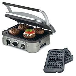 Cuisinart 5-in-1 Grill Griddler Panini Maker Bundle with Waffle Attachment (GR-4N) – Includes Grill and Waffle Plates