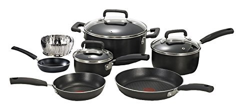 T-fal C111SA Signature Nonstick Dishwasher and Oven Safe Thermo Spot 10-Piece Cookware Set, Black