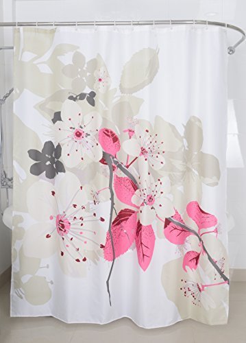 Magic Vida Fabric Decorative Waterproof Flowers Peach Shower Curtain Nature Series with Vivid Color Lighting Bathroom (72-Inch by 72-Inch, Peach)