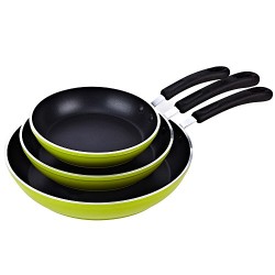 Cook N Home 8 to 10 to 12-Inch  Frying Pan/Saute Pan 3-Piece Set with Non-Stick Coating Induction Compatible Bottom, Large, Green