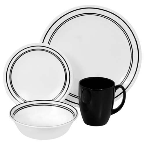 Corelle Livingware 16 piece Dinnerware Set, Service for 4, Classic Café Black