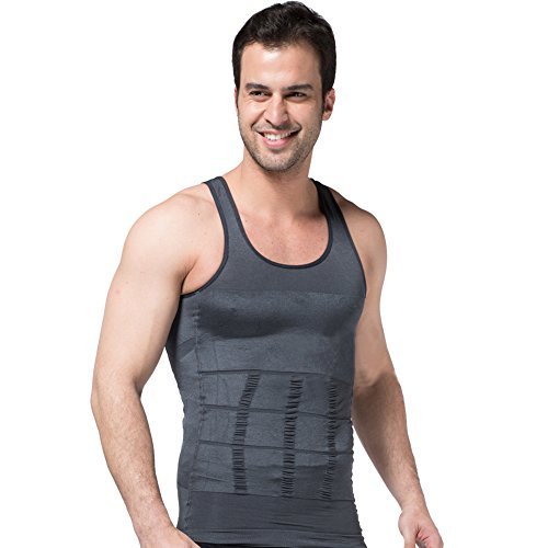 Surker Mens Slimming Body Shaper Vest Shirt Abs Abdomen Slim(Gray, Small)