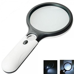 Marrywindix 3 LED Light 45X Handheld Magnifier Reading Magnifying Glass Lens Jewelry Loupe White and Black