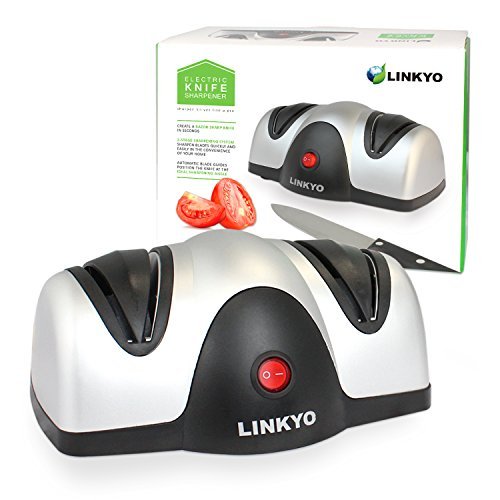 LINKYO Electric Knife Sharpener featuring Automatic Blade Positioning Guides – 2 Stage Knife Sharpening System