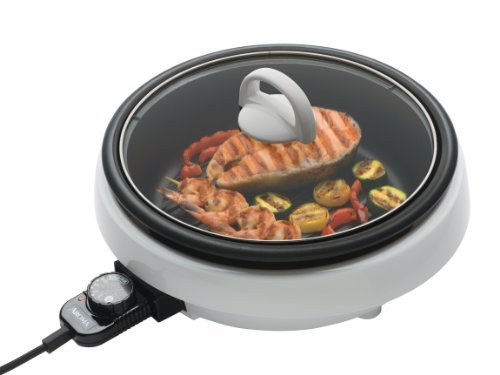 Aroma Housewares ASP-137 3-in-1 3-Quart Super Pot with Grill Plate, White/Black