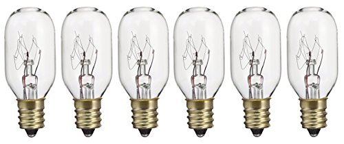 Pack of 6 15T7 15W Incandescent Salt Lamp & Appliance T7 Bulb with Candelabra Base, Clear Light Bulb