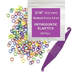 3/16″ inch Orthodontic Elastic Rubber Bands, 100 Pack, Neon, Medium Force 3.5 oz, Small Rubberbands for making bows, Dreadlocks, Dreads, Doll Hair, Braids, Horse Mane, Horse Tail, Fix Tooth Gap in teeth, Top Knots + FREE Elastic Placer for braces