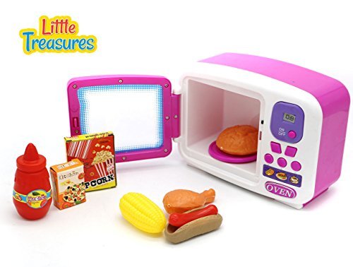 Little Treasures Microwave – excellent toy model small microwave appliance, B/O with lights and sound, along with food stuff such as popcorn, cheese boxes, drumstick & sausage sandwich