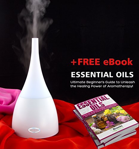 Portable Aromatherapy Diffuser Ultrasonic Humidifier for Essential Oils by Boxiki Care | Cool Mist Ionizer w/ 7 Changing LED Colored Lights, Waterless Auto Shut-Off | Best Aromatherapy Gift