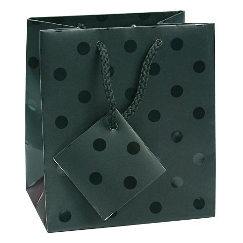 10 pcs Small Black Polka Dot with Matte Finish Shopping Paper Gift Sales Tote Bags with Blank Message Tag 4″ x 2.75″ x 4.5″