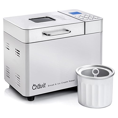 All New Crãvit Model DV-1000 BREAD AND ICE CREAM MAKER with 15 Preset Menu Options including Low Carb and Gluten-Free, 1-hour KEEP WARM mode and 15-hour delay timer