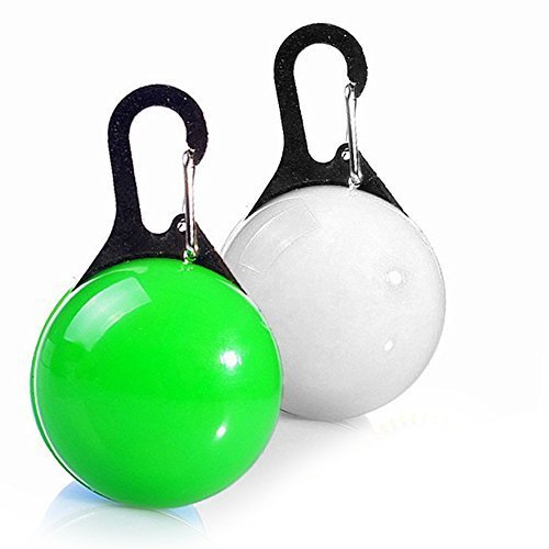 My Clip on LED | 2 Pcs Brilliant LED Lamp Clip On Light Dog Collar Charm Pet Blinker Flasher Keychain with Carabiner Buckle Clip | Superb in Providing Dogwalk, Running, Walking, or Cycling Visibility | White and Green