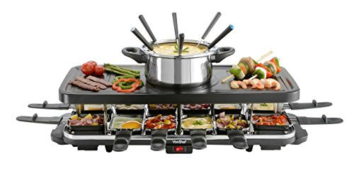 VonShef Raclette Party Grill with 6 Fork Fondue Set & 12 Raclette Pans