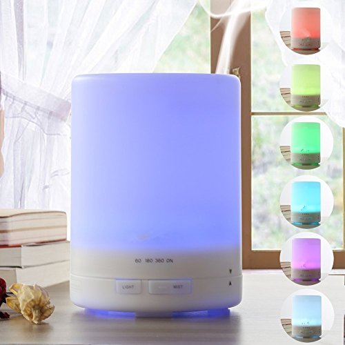 300ml Ultrasonic Aromatherapy Eessential Oil Cool Mist Aroma Diffuser with 7 Color Changing LED Lamps and Timer – Cool Mist Mode – Waterless Auto Shut-off…