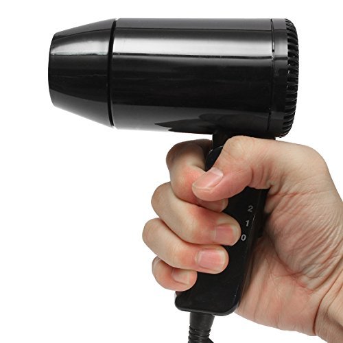 SanSiDo 12V 216W Hair Dryer Travel Dryer Foldable Mini Blow Dryer Heat Blower Defroster Turbo Dryer Hot Wind Carvan Travel Camping , 2 Speed, Black