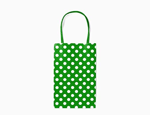 12CT SMALL GREEN POLKA DOT BIODEGRADABLE, FOOD SAFE INK & PAPER, PREMIUM QUALITY PAPER (STURDY & THICKER), KRAFT BAG WITH COLORED STURDY HANDLE (Small, P.Green)
