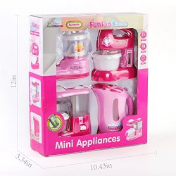 Fun Little Toys Home Mini Appliances Kitchen Kettle Pot Coffee Maker Mixer Juicer Set Batteries Included