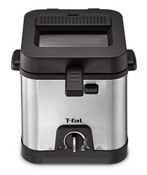 T-fal FF492D Stainless Steel 1.2-Liter Oil Capacity Adjustable Temperature Mini Deep Fryer with Removable Lid, 0.66-Pound, Silver